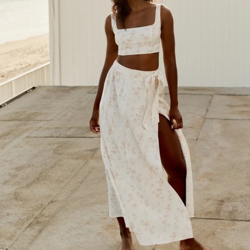 Reformation White Floral Maxi Skirt